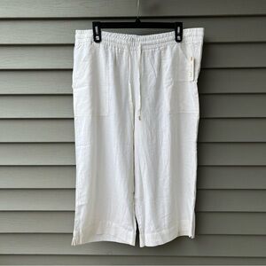 Land N Sea White Linen Blend Cropped Pants Women's Plus 2X Wide Leg High Rise